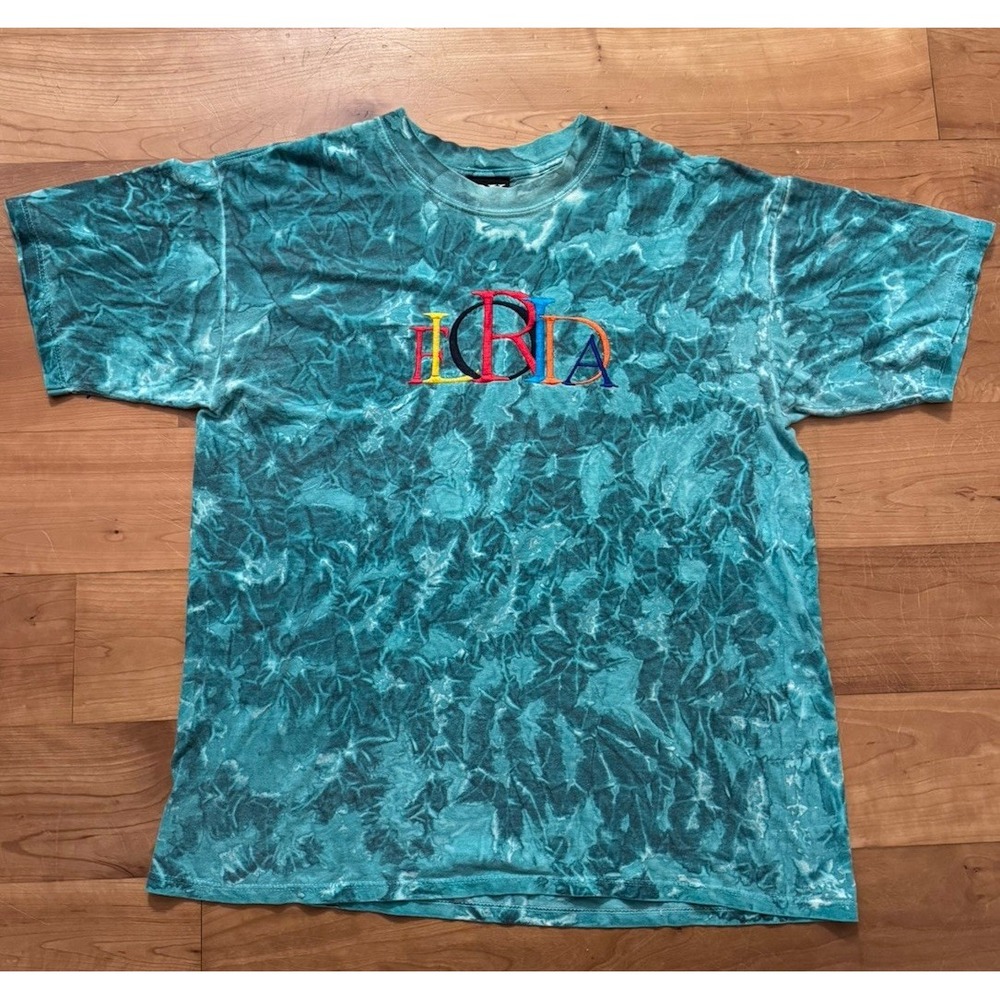 VTG Florida T-Shirt Adult Large Green Wave AOP Embroidered